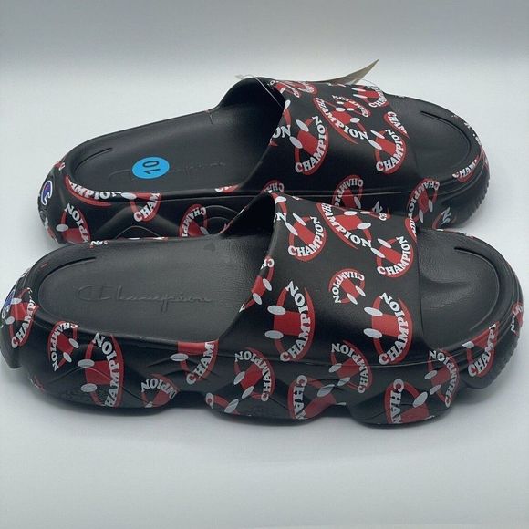 CHAMPION Meloso Squish Smile Men\'s Slide Sandals Black/Red Size 10